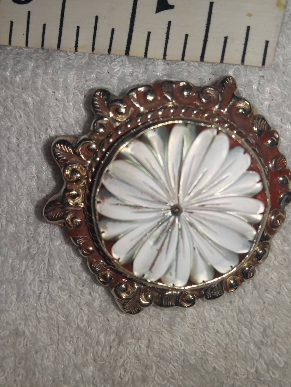 Ornate SilverTone- German Silver Flowers  with White Bone Carved Center